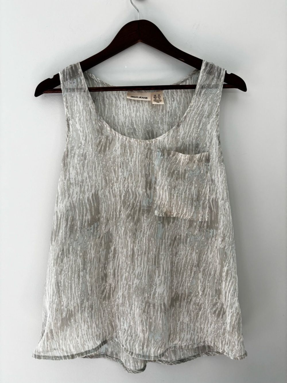 DKNY Jeans Sheer Abstract Tank XS Minimal Luxe